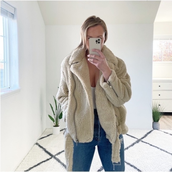 Free People Jacket Womens Medium Brown Faux Fur Oversized Moto Boho Cabincore - Picture 4 of 15